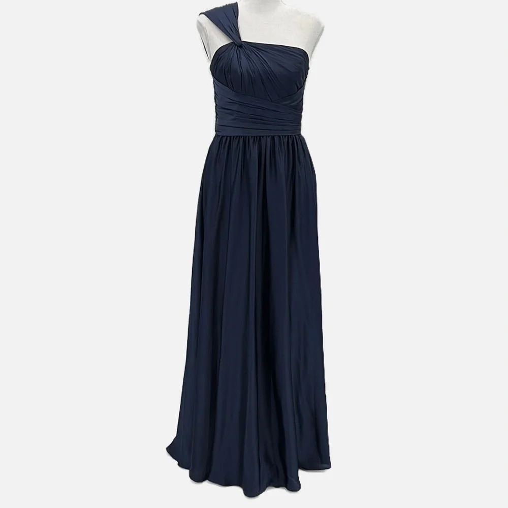 Monique Lhullier Bridesmaids One Shoulder Dress in Navy Blue - Size 4